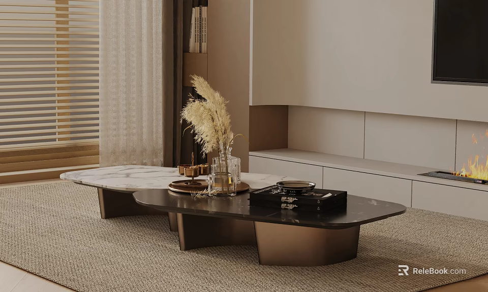 Modern Luxury Living Room Sofa Coffee Table Set With Sleek Design Marble Tabletop Metal Frame 3d model 