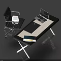 Modern Office Desk with Laptop Mouse Pad Documents and Ergonomic Chair 3d model