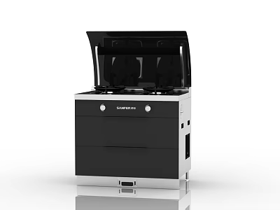 Modern Black And White Kitchen Appliance With Gas Cooktop And Cabinet Design 3d model