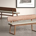 Two Modern Wooden Benches With Light Cushioned Seats In Minimalist Interior