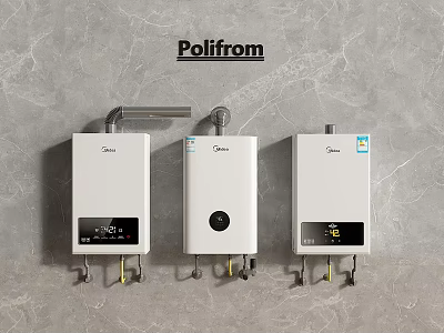 Midea Three Modern Water Heaters With Sleek Design Mounted On Grey Marble Wall 3d model