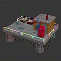 Metal Platform Structure With Small Yellow House Antennas Equipment And Metal Legs