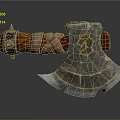 Fantasy Battle Axe With Wooden Handle Leather Wrap And Carved Star Blade