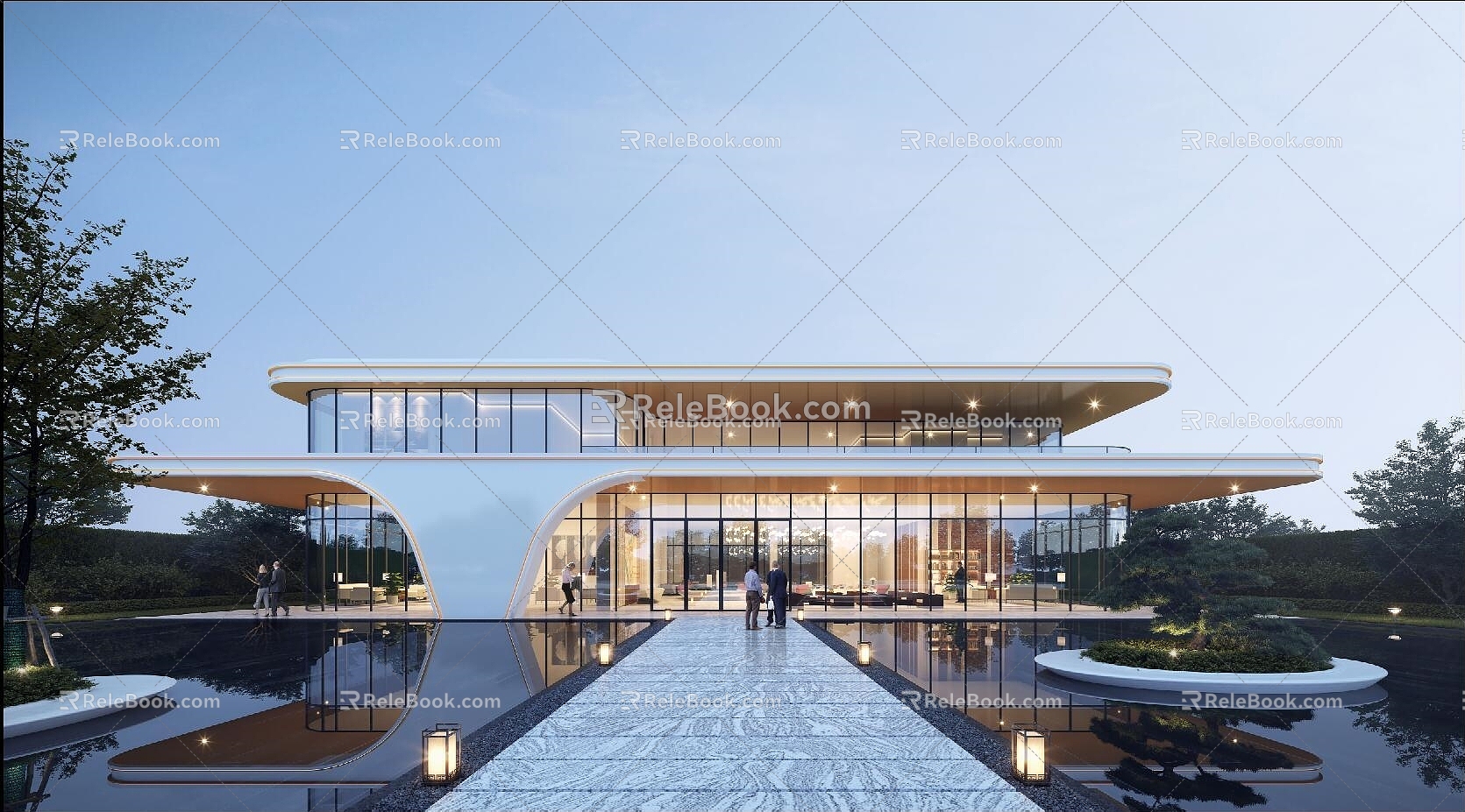 Modern Sales Office Sales Office Building Sales Office Night View Demonstration Area Office Building Public Landscape Pool 3d model