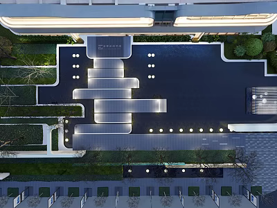 Modern Sales Office Building Design With Water Pool And Landscaped Garden 3d model