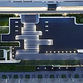 Modern Sales Office Building Design With Water Pool And Landscaped Garden