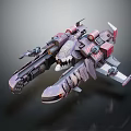 Futuristic Mechanical SciFi Spaceship With Gray Red Color And Weapon Parts