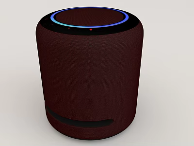 Dark Red Cylindrical Fabric Speaker With Blue Ring Light On Top 3d model