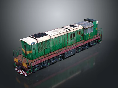 Green White Train Locomotive Model With Metal Body And Cab Windows 3d model