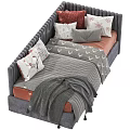 Elegant Upholstered Beds With Colorful Decorative Pillows Soft Blankets And Striped Mattress