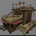 Traditional Earthen House Design With Red Awnings Wooden Ladder And Hanging Lanterns