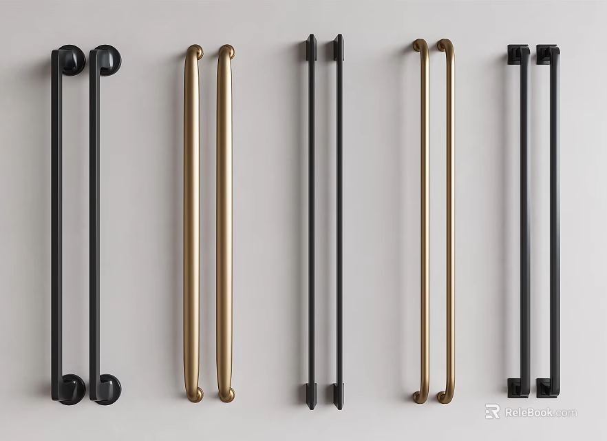 Sleek Contemporary Cabinet Handles in Black Gold and Brushed Brass Finishes for Kitchen Bathroom Cabinets 3d model 