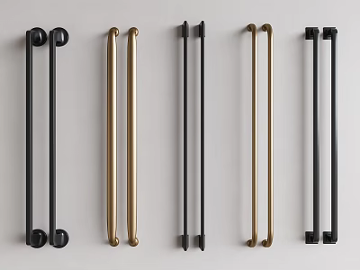 Sleek Contemporary Cabinet Handles in Black Gold and Brushed Brass Finishes for Kitchen Bathroom Cabinets 3d model