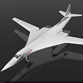 White Passenger Plane with Sharp Nose Swept Wings and Red Tail Logo
