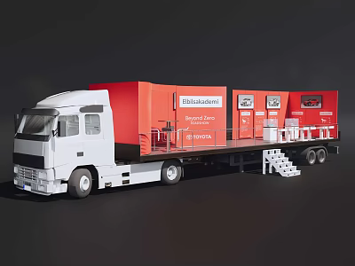 Utility Flatbed Truck With White Cab Red Cargo Container And Industrial Equipment 3d model