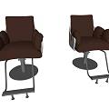 Two Modern Brown Leather Massage Chairs With Padded Armrests And Metal Base Wheels