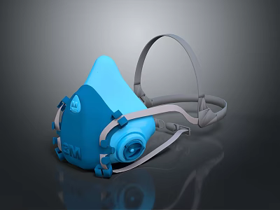 Blue Fire Safety Respirator Mask With Adjustable Straps And Breathing Protection Gear 3d model