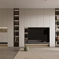 Modern Living and Dining Room Interior With Sofa Wooden Shelves Bar Stools and Lighting