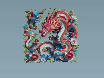 Colorful Chinese Dragon Relief Sculpture With Floral Patterns And Intricate Design 3d model