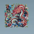 Colorful Chinese Dragon Relief Sculpture With Floral Patterns And Intricate Design