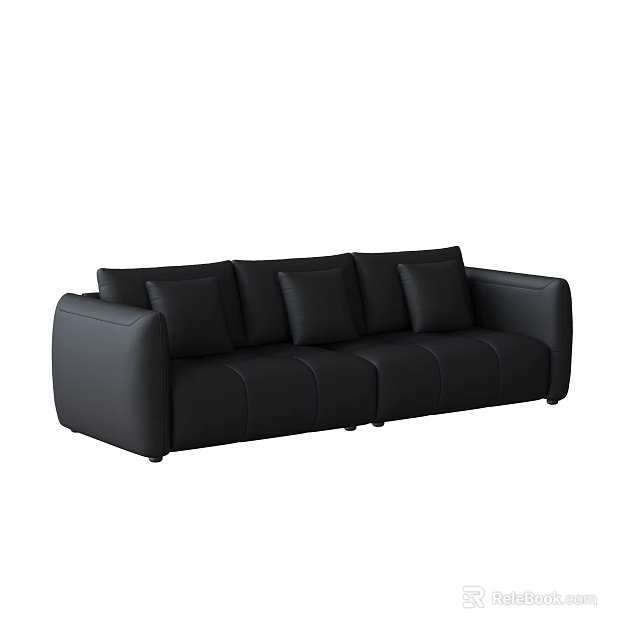 Black Leather Sectional Sofa With Multiple Cushions For Living Room 3d model