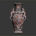 Traditional Ceramic Vase With Dragon Handles And Intricate Painted Design For Home Decor