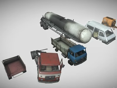 Different Types of Functional Vehicles Including Tanker Truck Cargo Van And Flatbed Models 3d model