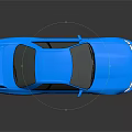Glossy Blue Two Door Sports Car With Rear Spoiler And Reflective Surface