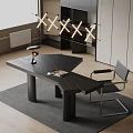 Modern Black Corner Desk With Table Lamp Magazine Chair Gray Rug And Pendant Light