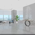 Modern Office Interior Design With Open Layout Large Windows And Sea View