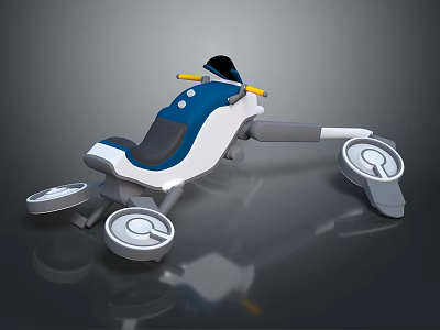 Futuristic Blue And White Motorcycle Concept With Unique Seat And Multiple Wheels 3d model