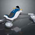 Futuristic Blue And White Motorcycle Concept With Unique Seat And Multiple Wheels