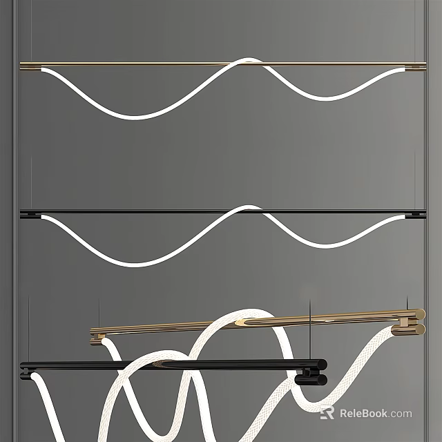 Modern Wavy Chandelier Design With White Curved Light And Metal Frame For Interior Decor 3d model 