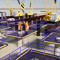 Construction Site Workers On Scaffolding Platform With Cranes And Railings 3d model