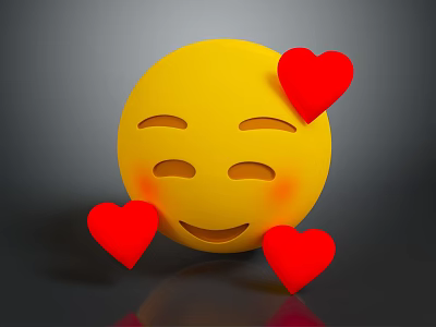 Cute Yellow Smiley Face Emoji Sticker With Red Hearts And Blushing Cheeks For Daily Decorative Use 3d model
