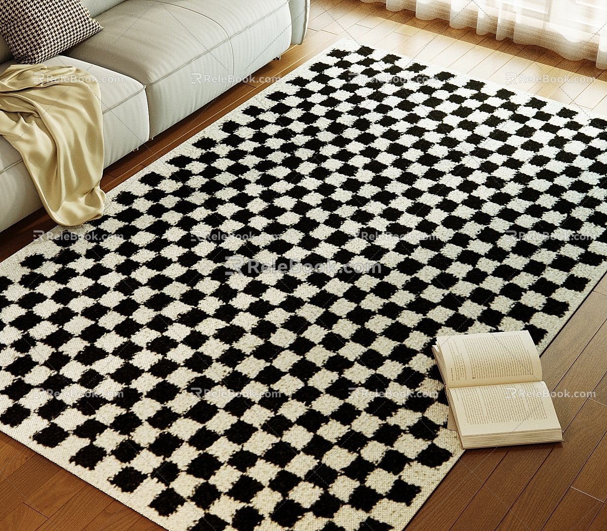 Black and White Plaid Carpet 3d model