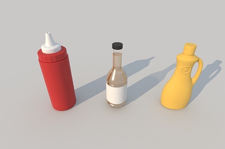 Ketchup bottle salad dressing mayonnaise sesame oil sesame oil wine bottle mustard bottle 3d model