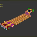 Yellow Heavy Duty Flatbed Trailer with Multiple Wheels and Flat Loading Platform 3d model