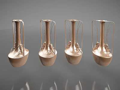 Four Elegant Copper Vases With Slender Neck And Decorative Metal Lines For Floral Arrangements 3d model