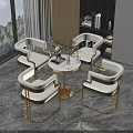 Modern Round Marble Top Table And White Upholstered Gold Frame Chair Set 3d model
