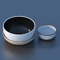 Stylish Ceramic Bowl Set With Black Interior White Exterior Tray And Small Gold Rim Bowl