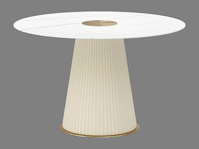 Elegant Modern Round Dining Table With White Tabletop And Beige Pleated Gold Base 3d model