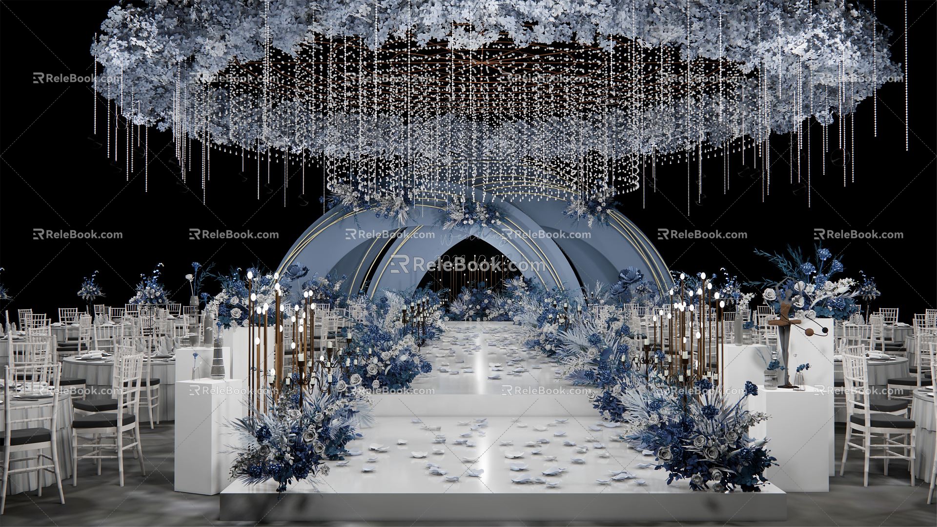 Modern Wedding Scene Meichen Wedding Blue Crystal Ceiling model