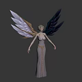 Game Movie Character Winged Female Figure In Elegant Gown With Golden Accents And Celestial Wings