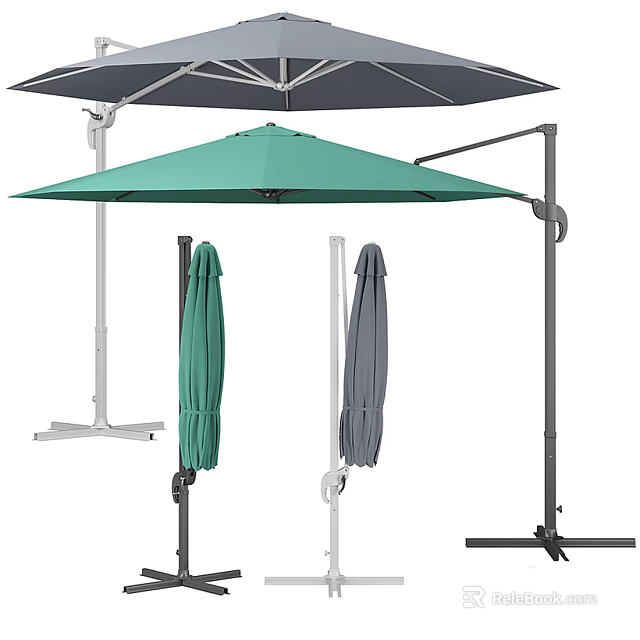 Outdoor Cantilever Sunshade with Green and Gray Canopies and Adjustable Stands 3d model 