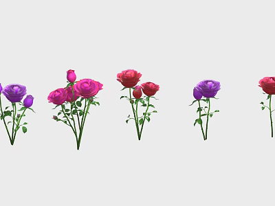 Beautiful Purple Pink And Red Roses Various Bouquets With Different Flower Counts On Light Background 3d model