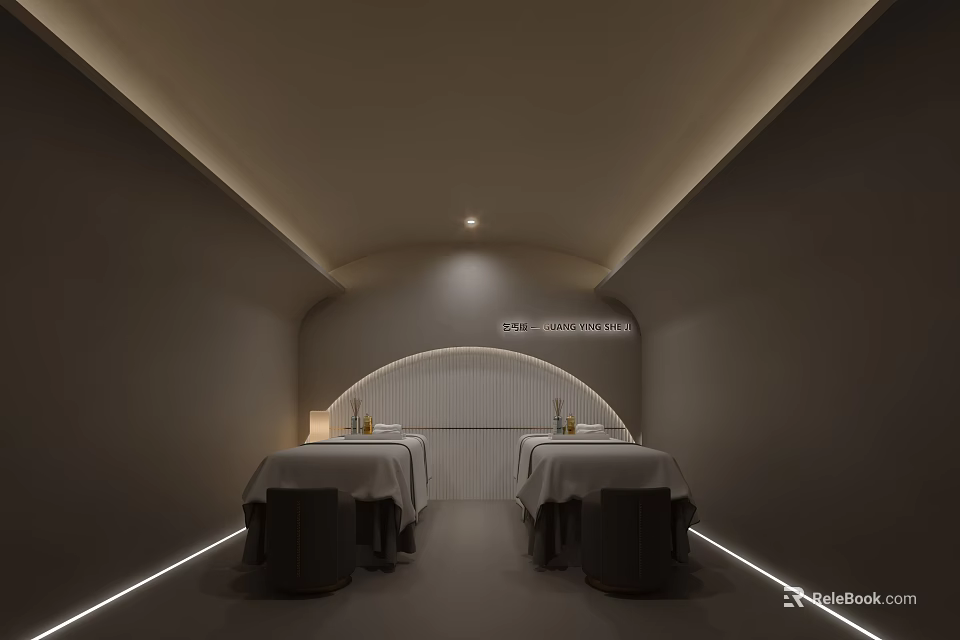 Modern SPA Sauna Room With Massage Beds And Warm Lighting 3d model 