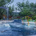Stunning Garden Landscape Design With Curved Pool Lush Trees And Leisure Areas