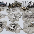 Damaged Cars Bulldozer Scattered Broken Construction Rubble Debris Field Scene
