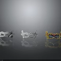 Colorful Animal Themed Masks in White Transparent and Gold on Black Background with Reflections